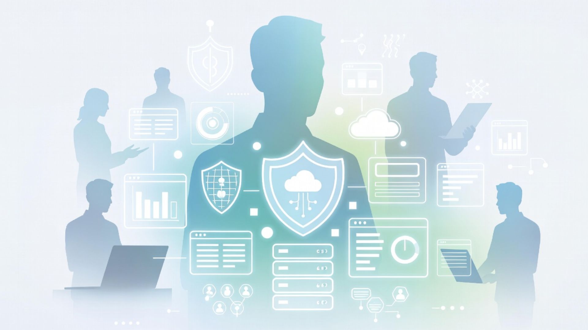 Outsourced IT support professionals managing cloud systems, cybersecurity, and business IT infrastructure.